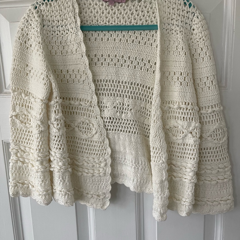 Calypso St. Barth Cream Crochet Cardigan